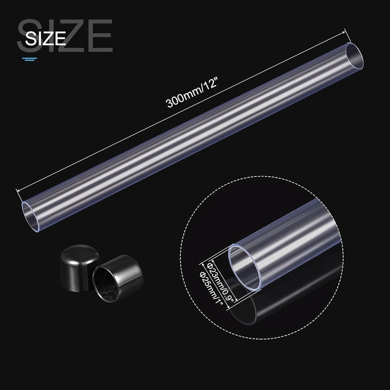 MECCANIXITY Clear Storage Tube 23x25mm Small Plastic Round Tubing with Caps Rigid Bottle Container 300mm/12 Inch for Item Stored - Image 2